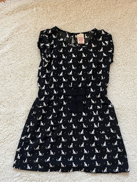 Faded Glory Other - Faded Glory Black Cat Print Bow Waist Dress Sz 6